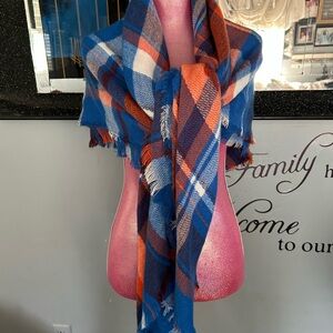 Blue and Orange Plaid Scarf